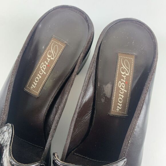 Brighton Avery Heel Mule Brown Croc Leather Slip On Medallion Round Womens 7.5 - Picture 6 of 14